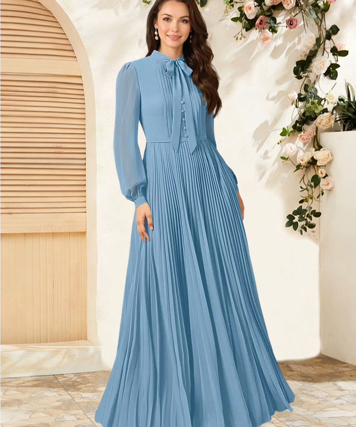 Augday Adellah A-Line Pleated Chiffon Dress