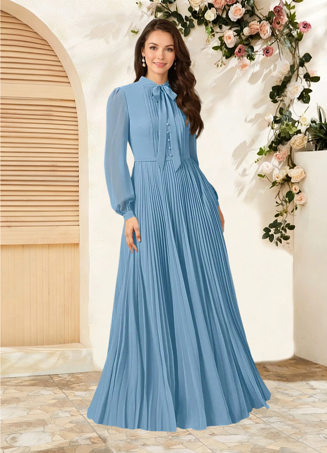 Augday Adellah A-Line Pleated Chiffon Dress