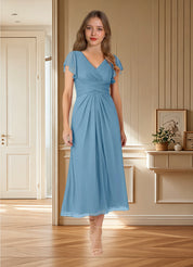 Augday Vera A-Line V-Neck Pleated Mesh Dress