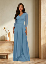 Augday Annetta A-Line V-Neck Pleated Mesh Dress