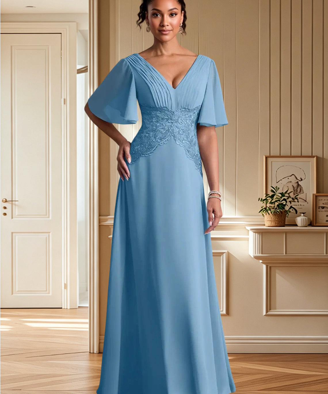 Augday Milliat A-Line Lace Chiffon Dress