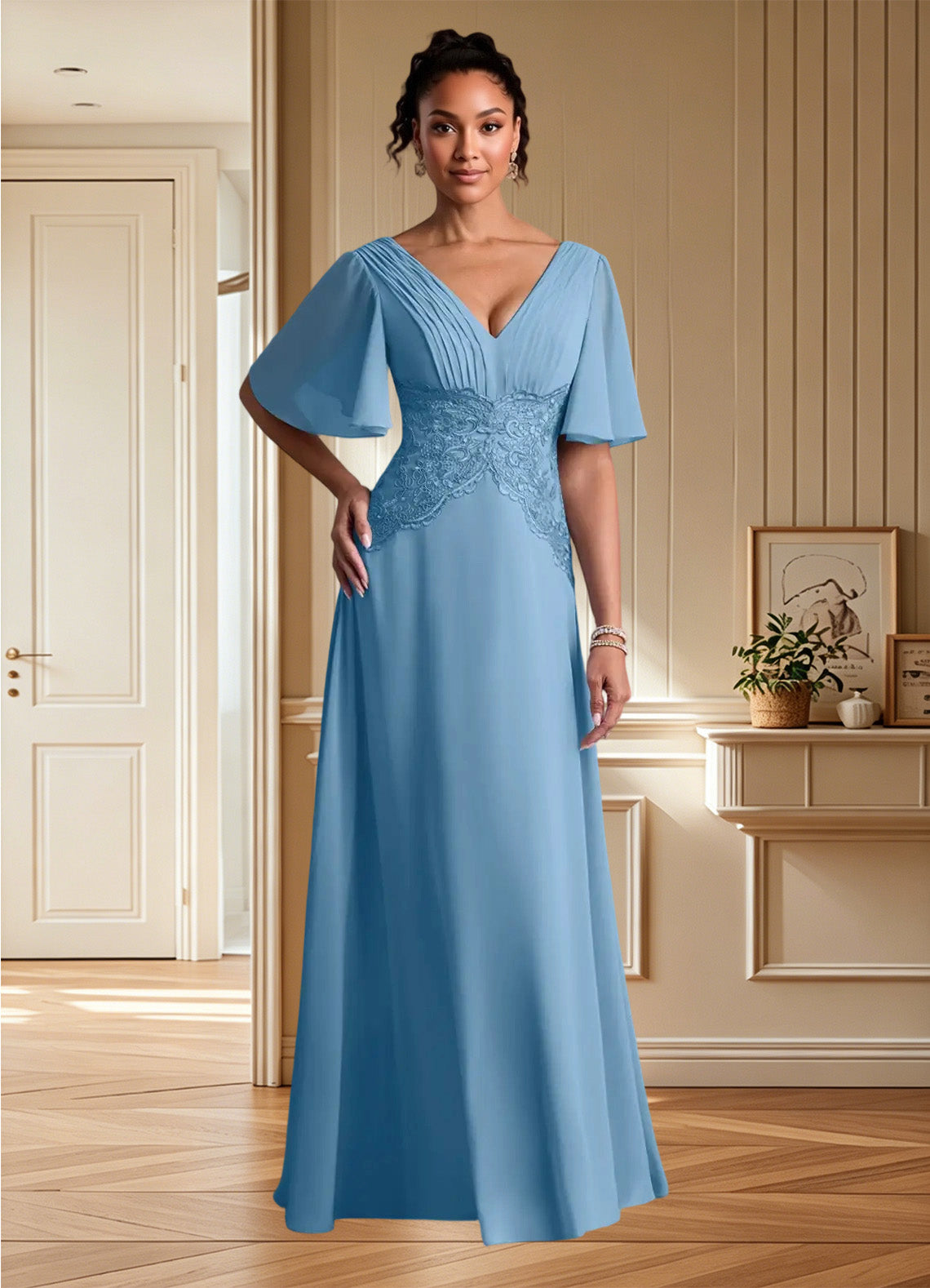 Augday Milliat A-Line Lace Chiffon Dress