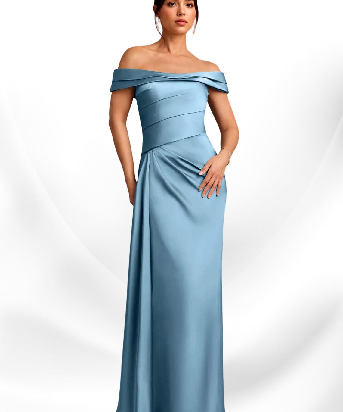 Augday Beah Sheath Off the Shoulder Stretch Satin Dress