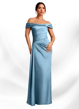Augday Beah Sheath Off the Shoulder Stretch Satin Dress