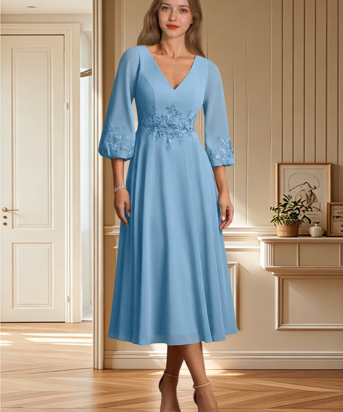 Augday Ana A-Line Lace Chiffon Dress