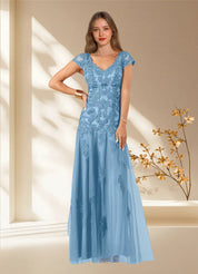 Augday Romy Mermaid V-Neck Sequins Tulle Dress