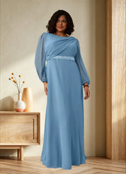 Augday Priyanka A-Line Boatneck Pleated Chiffon Dress
