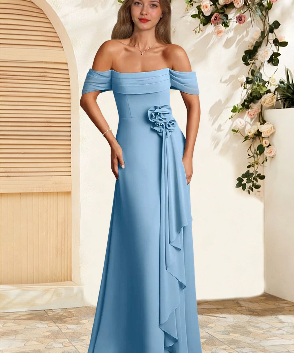 Augday Amherst A-Line Off the Shoulder Chiffon Dress