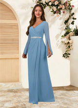 Augday Belinda A-Line V-Neck Pleated Chiffon Dress