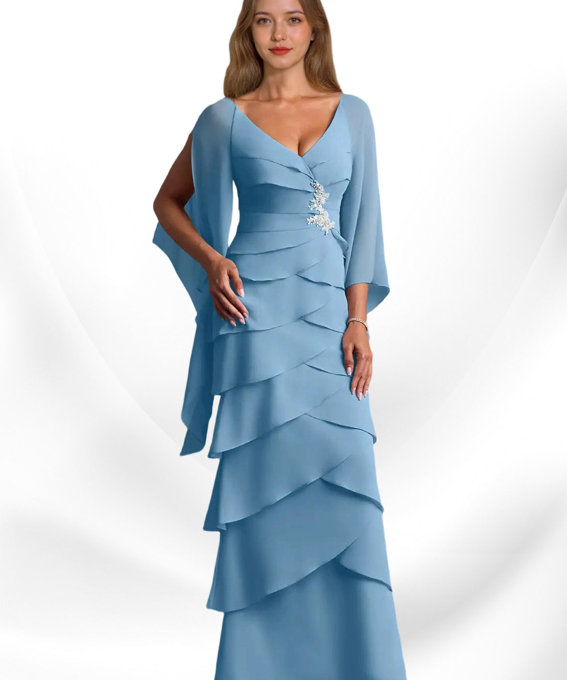 Augday Arabinda Sheath Ruched Chiffon Dress