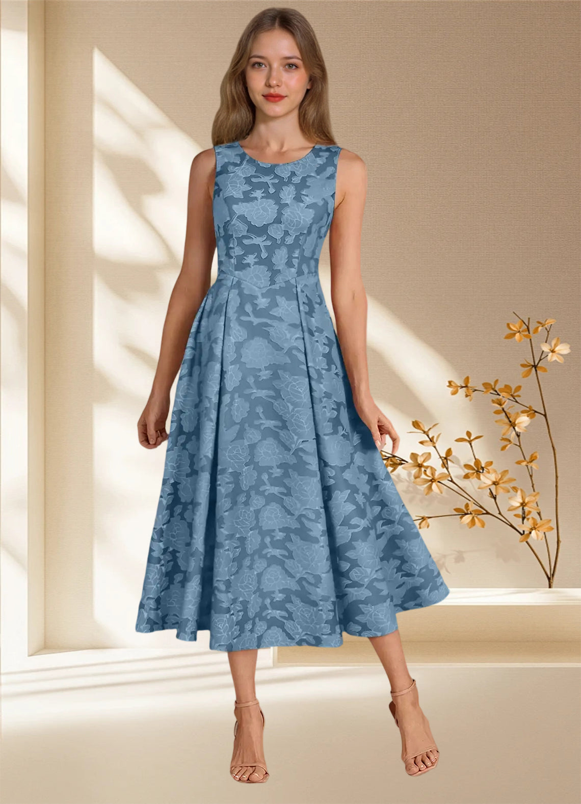 Augday Fulton A-Line Pleated Floral Burnout Dress
