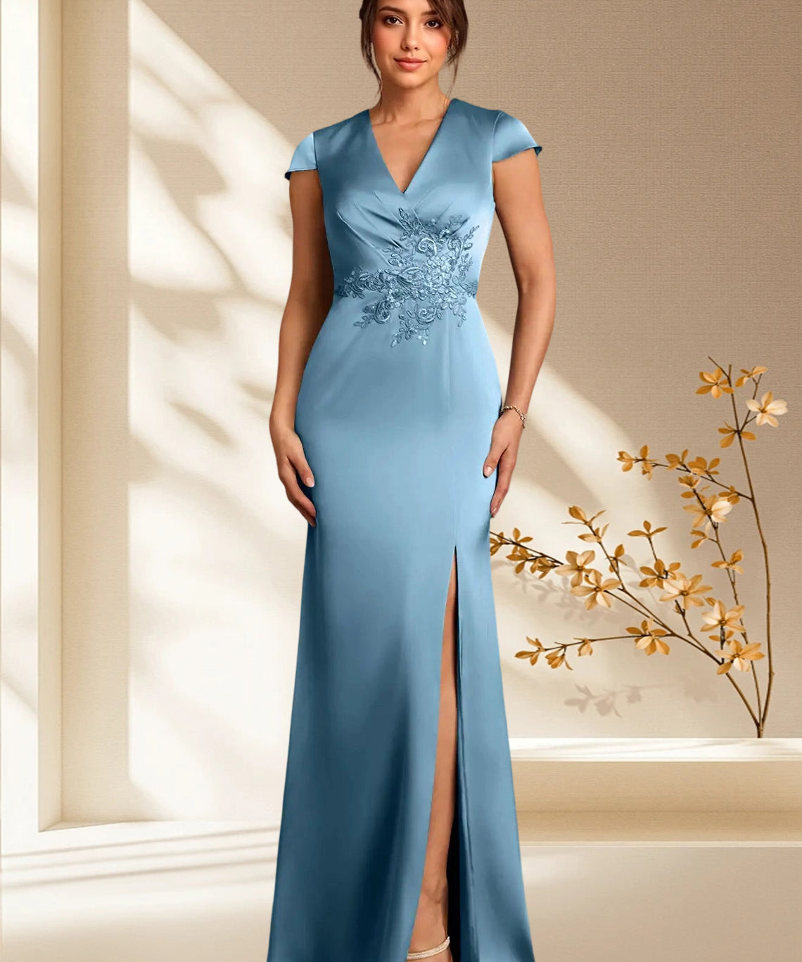 Augday Rilda Sheath Lace Stretch Satin Dress