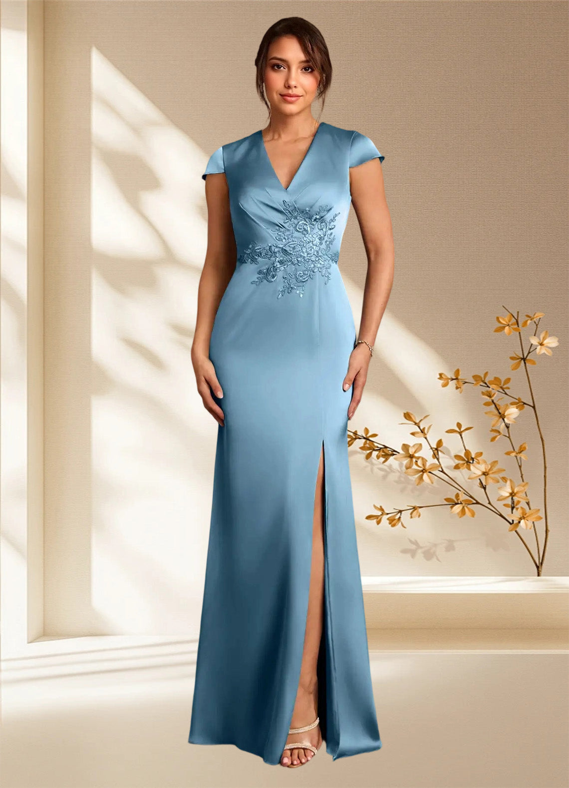 Augday Rilda Sheath Lace Stretch Satin Dress