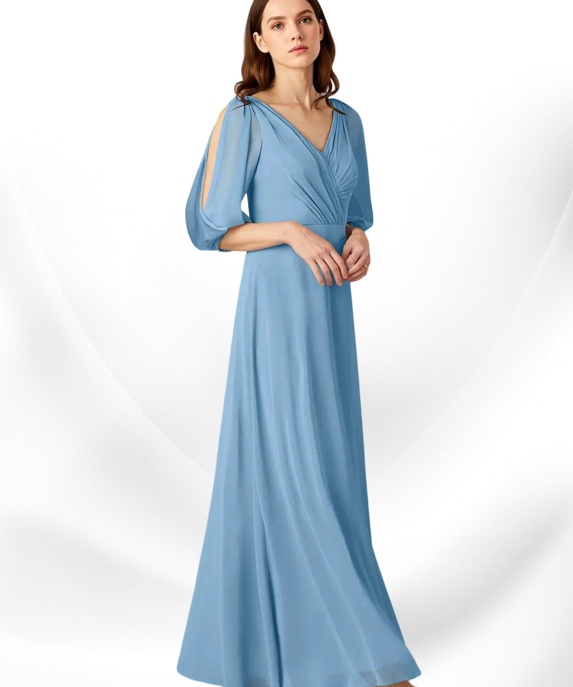 Augday Bronwyn A-Line V-Neck Ruched Chiffon Dress