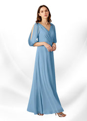 Augday Bronwyn A-Line V-Neck Ruched Chiffon Dress