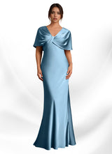 Augday Dosia Sheath Pleated Stretch Satin Dress