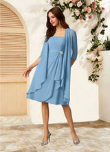 Augday Olivia A-Line Square Neckline Pleated Chiffon Dress
