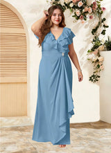Augday Snapdragon A-Line V-Neck Ruched Chiffon Dress