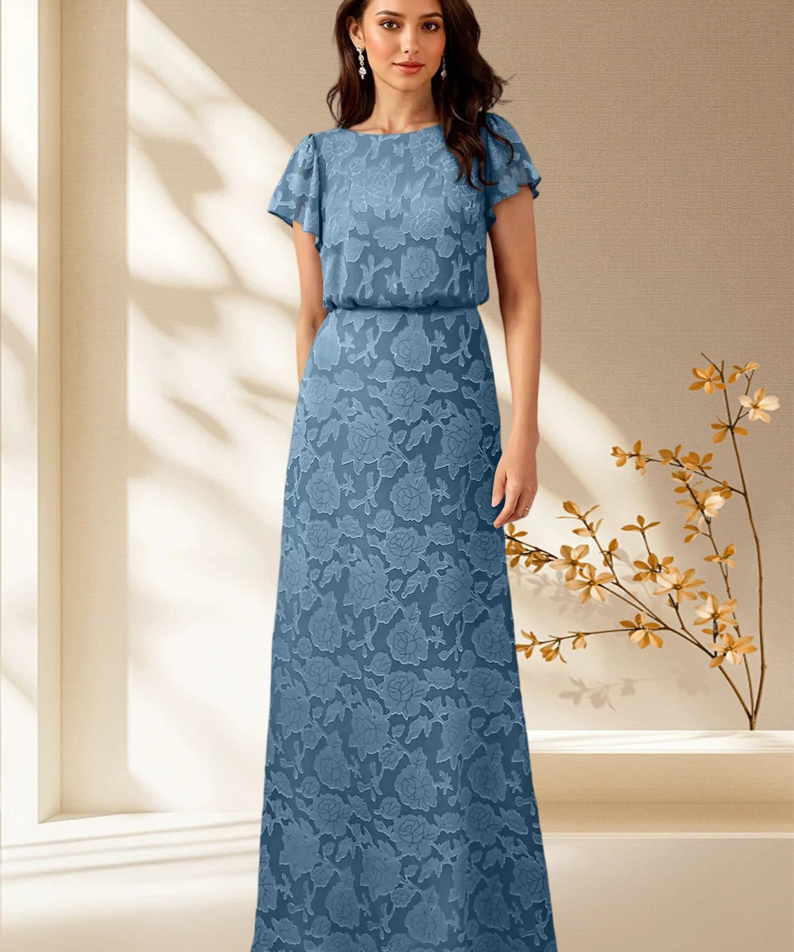 Augday Lehi A-Line Boatneck Floral Burnout Dress