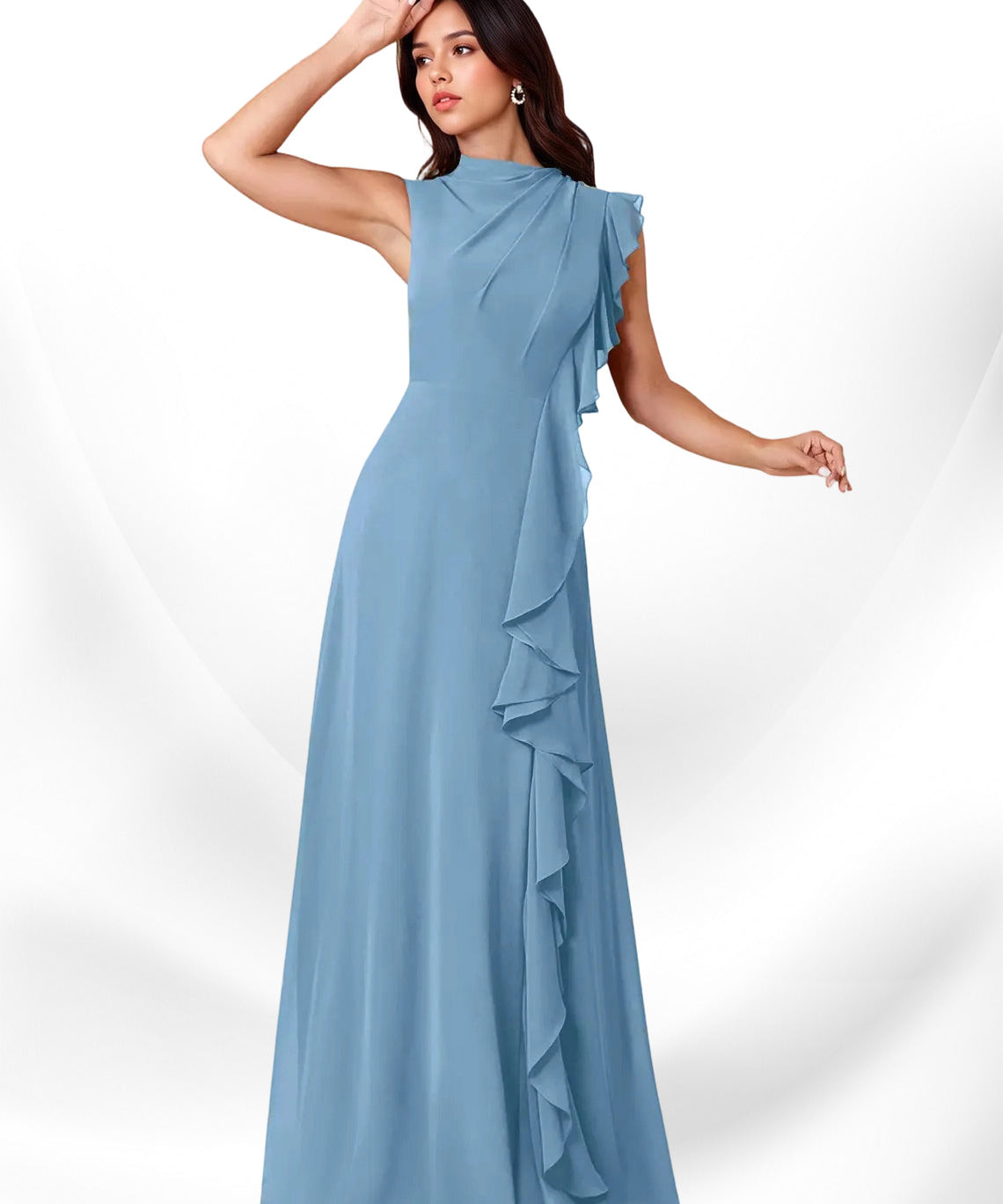 Augday Narine A-Line High Neckline Pleated Chiffon Dress