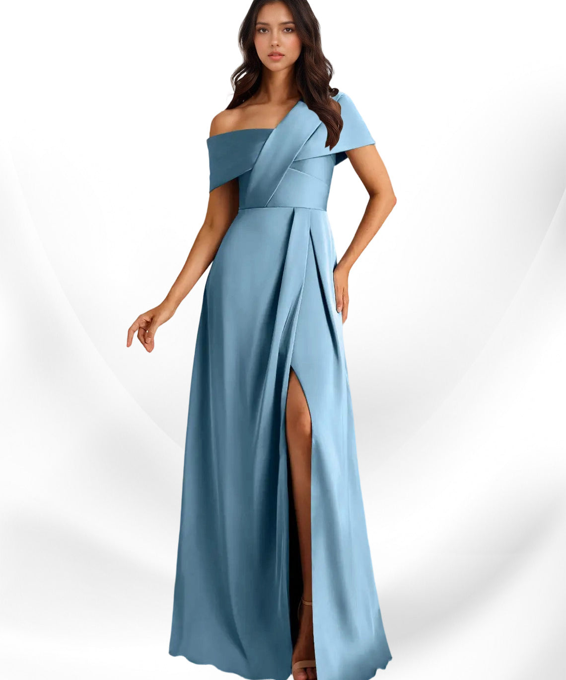 Augday Milton A-Line Pleated Stretch Satin Dress