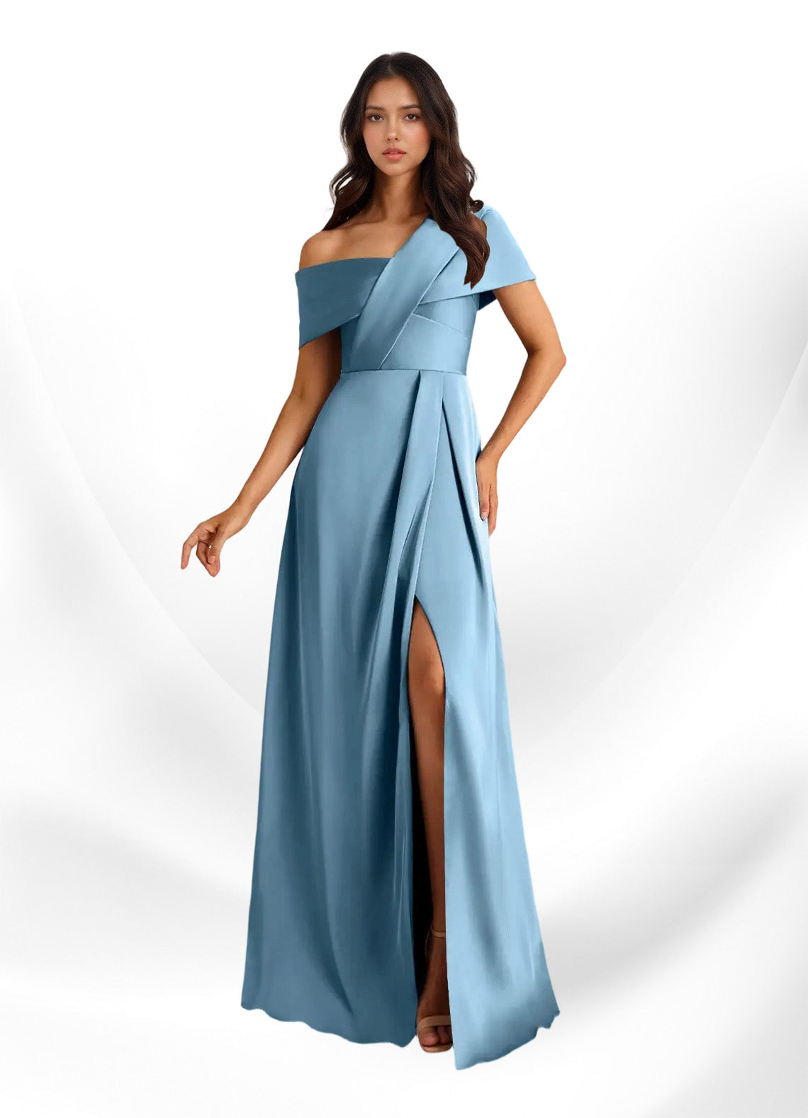 Augday Milton A-Line Pleated Stretch Satin Dress
