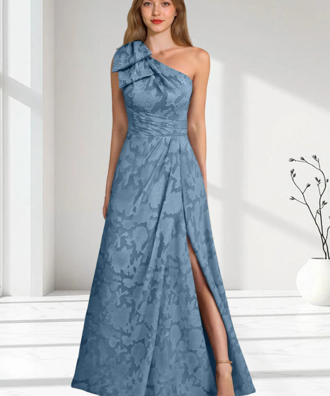 Augday Easton Ball-Gown One Shoulder Floral Burnout Dress