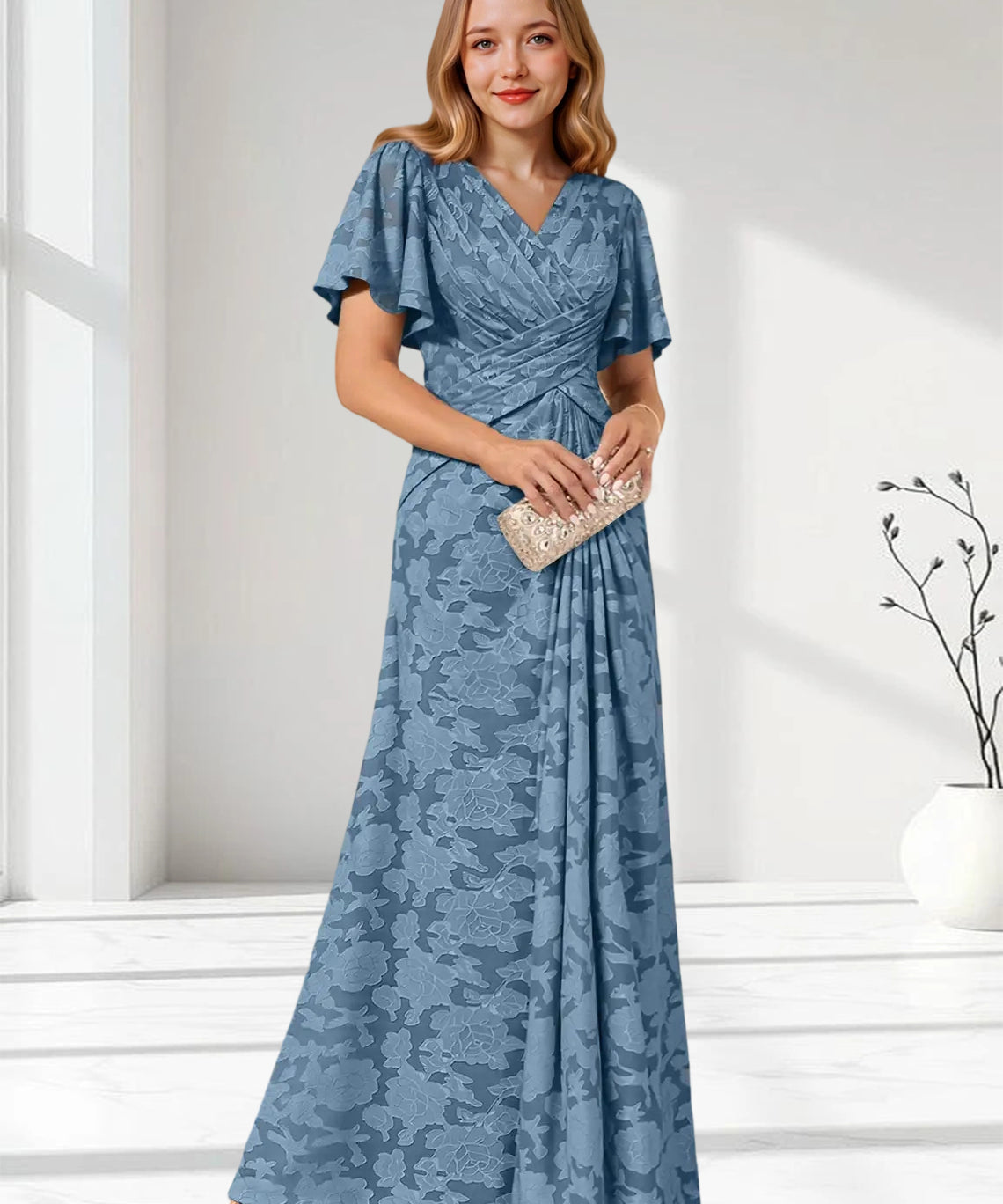 Augday Emmeline Pleated Floral Burnout Dress