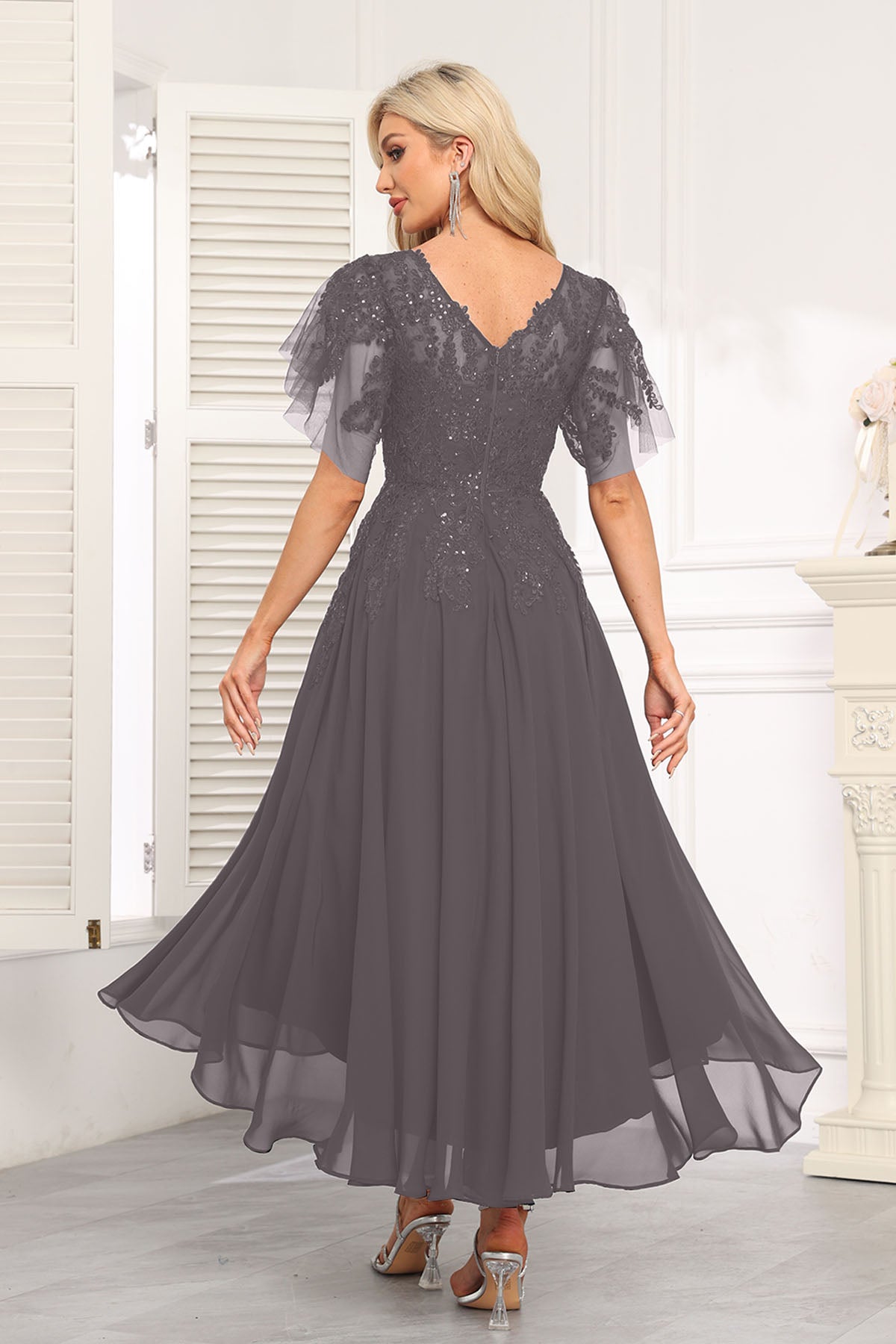 Augday Chiffon Lace Sequins Mother of the Bridesmaid Dresses