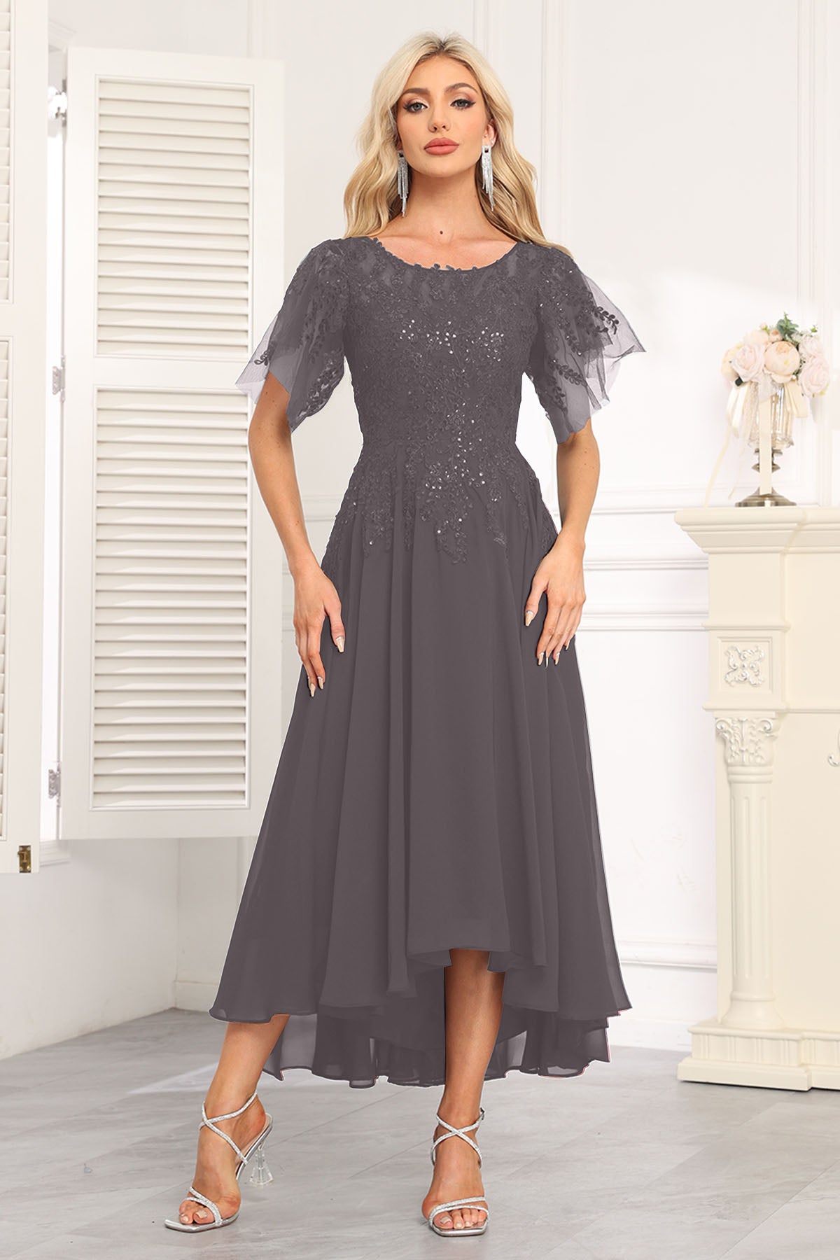 Augday Chiffon Lace Sequins Mother of the Bridesmaid Dresses