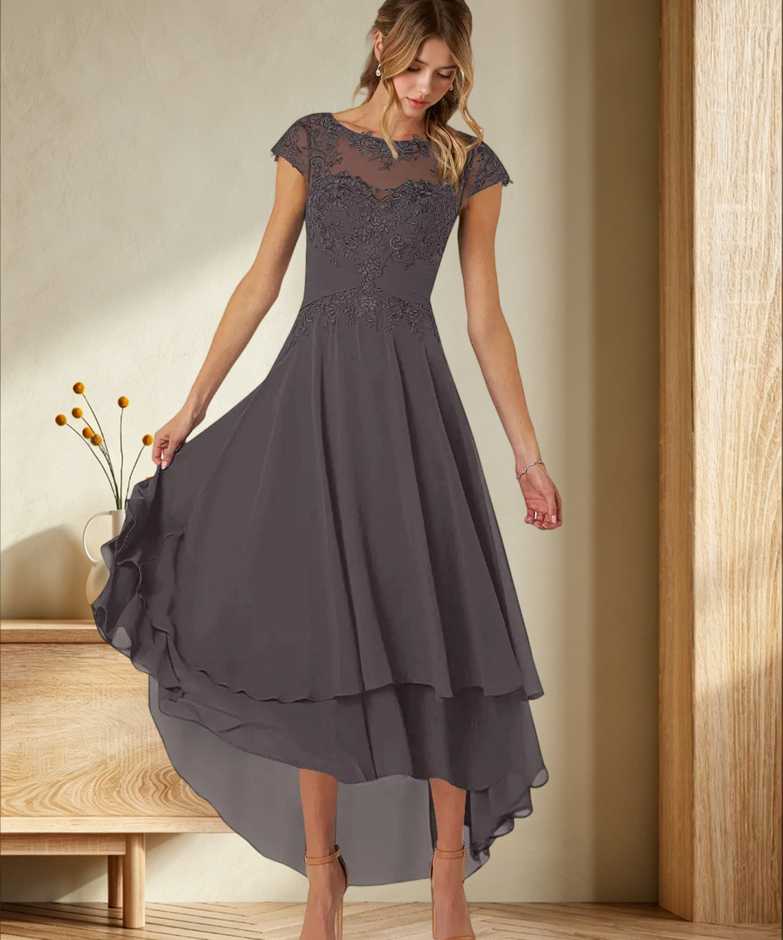 Augday Shonda Lace Chiffon Dress