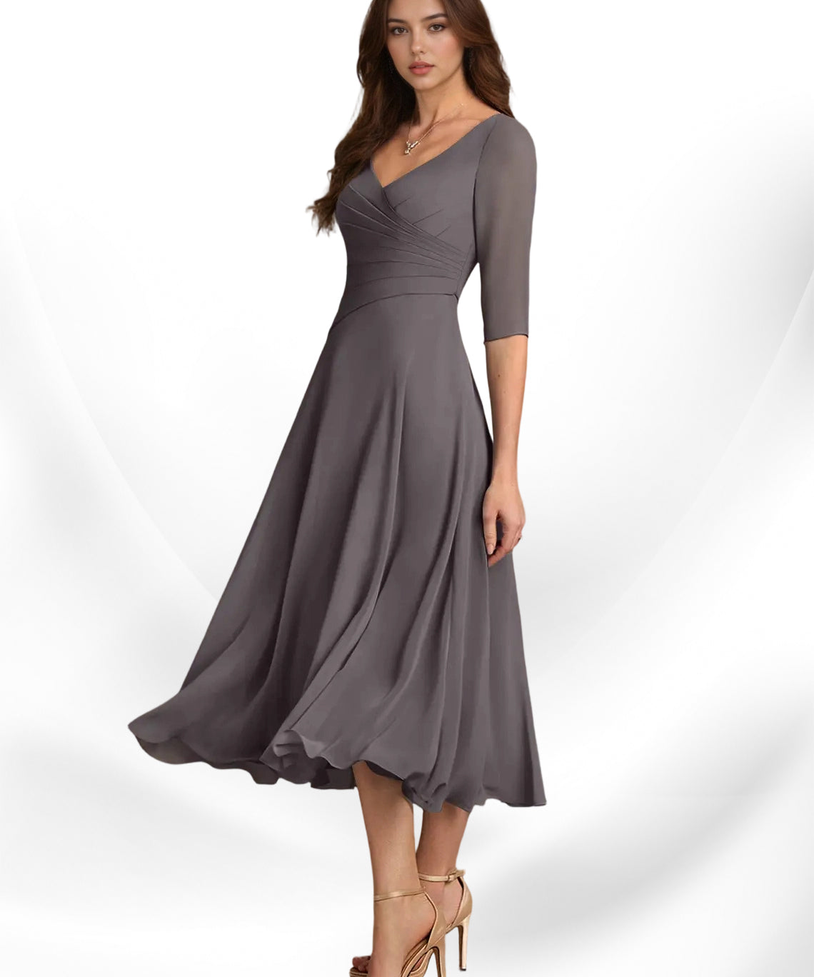 Augay Durant A-Line Pleated Chiffon Dress