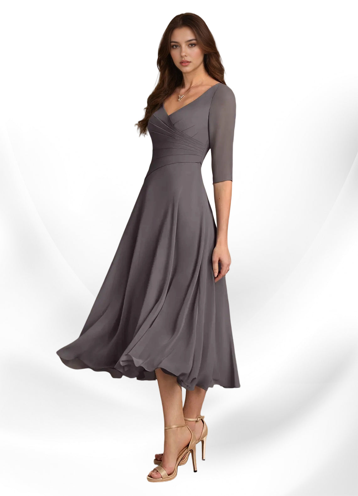Augay Durant A-Line Pleated Chiffon Dress