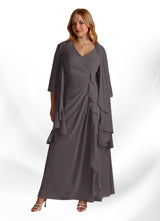 Augday Manuella A-Line V-Neck Pleated Chiffon Dress