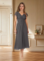 Augday Vera A-Line V-Neck Pleated Mesh Dress