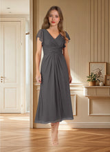 Augday Vera A-Line V-Neck Pleated Mesh Dress