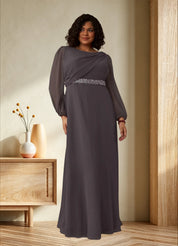 Augday Priyanka A-Line Boatneck Pleated Chiffon Dress
