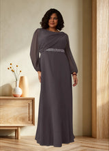 Augday Priyanka A-Line Boatneck Pleated Chiffon Dress