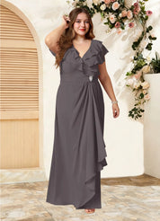 Augday Snapdragon A-Line V-Neck Ruched Chiffon Dress