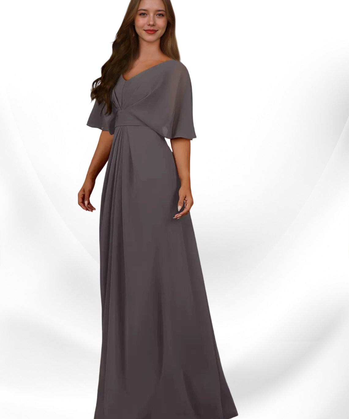 Augday Oksana A-Line V-Neck Pleated Chiffon Dress