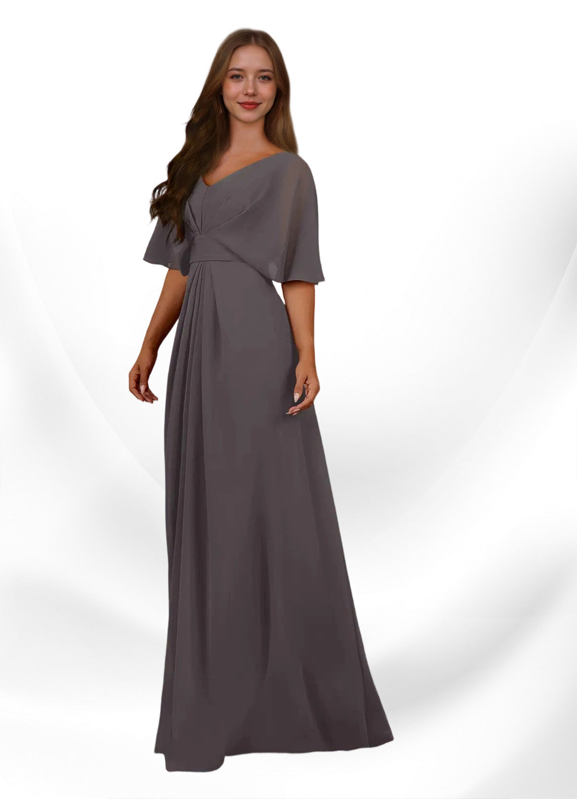 Augday Oksana A-Line V-Neck Pleated Chiffon Dress