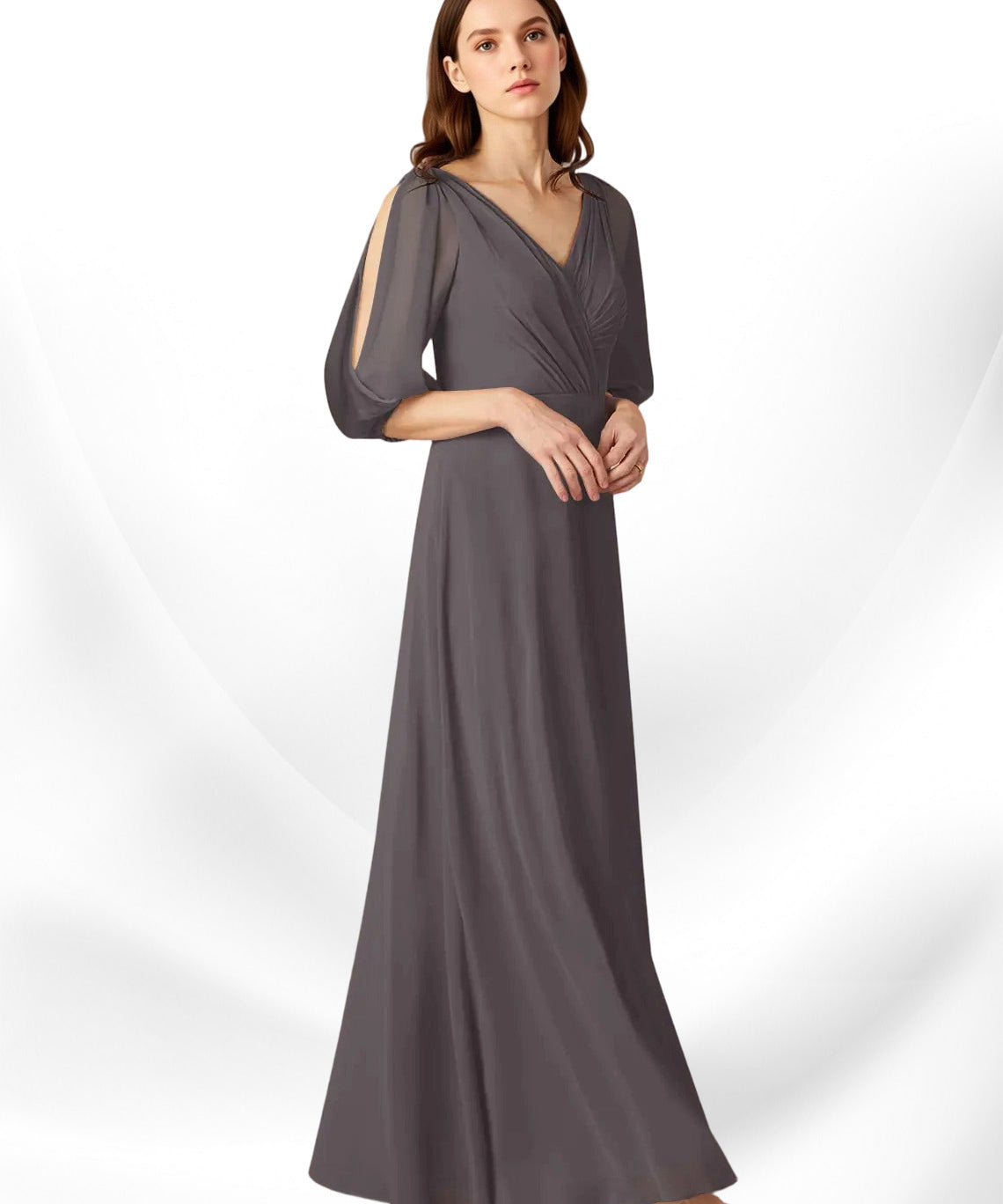 Augday Bronwyn A-Line V-Neck Ruched Chiffon Dress