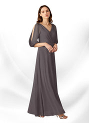 Augday Bronwyn A-Line V-Neck Ruched Chiffon Dress