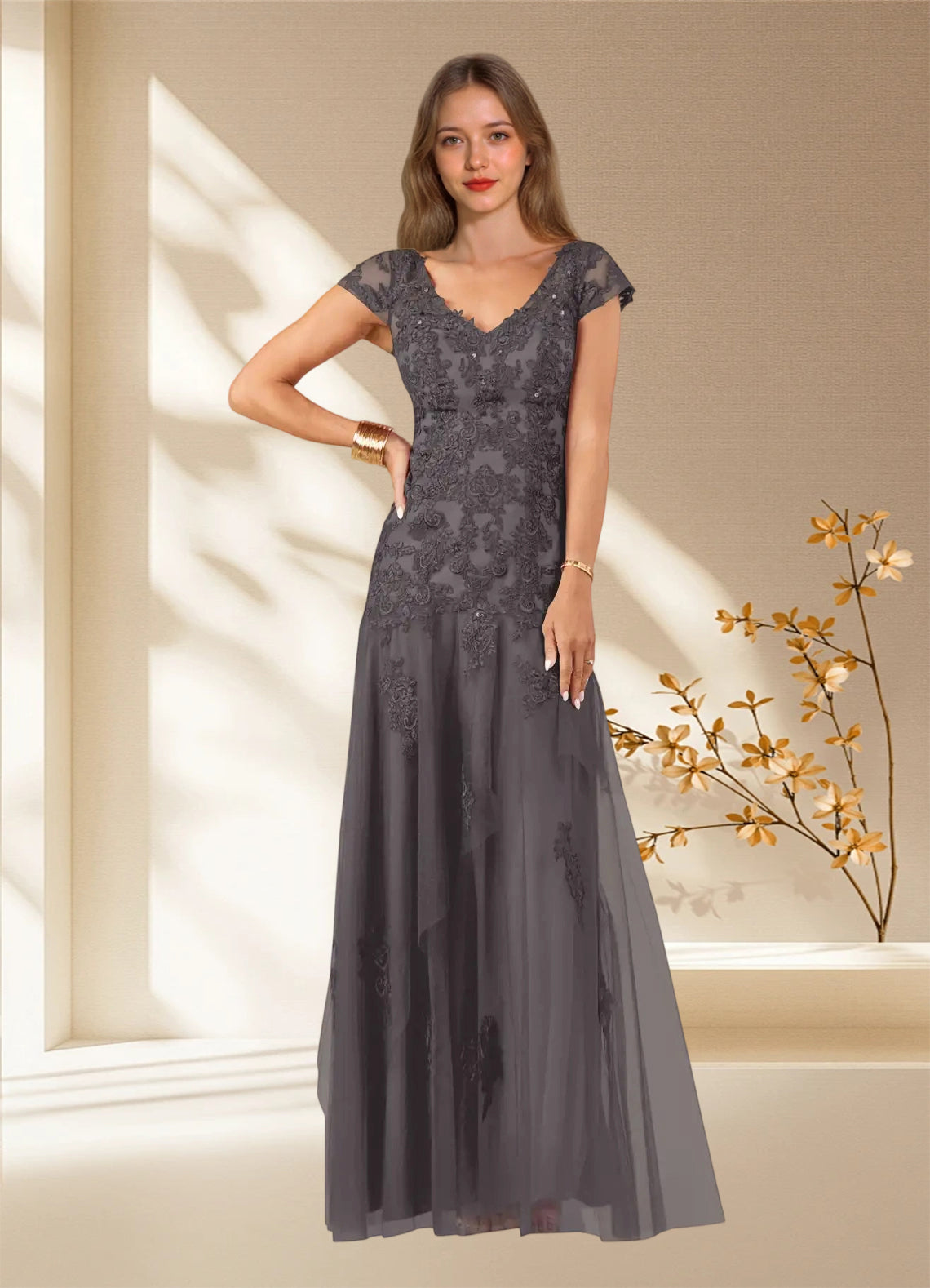 Augday Romy Mermaid V-Neck Sequins Tulle Dress