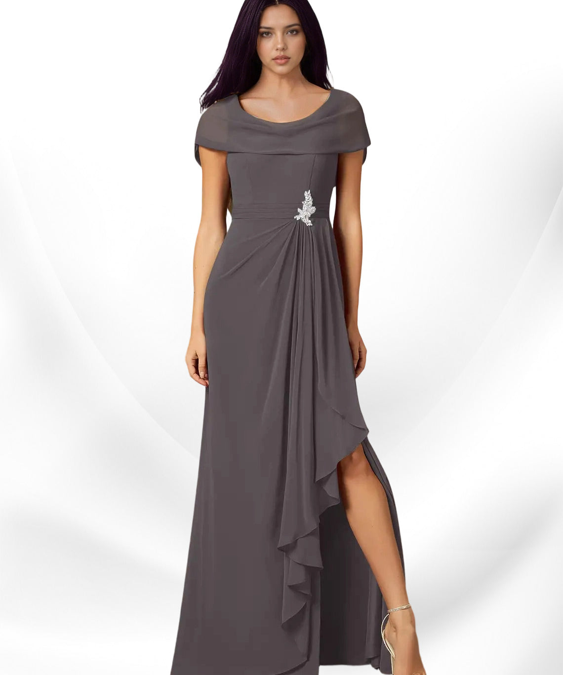 Augday Mary A-Line Side Slit Chiffon Dress