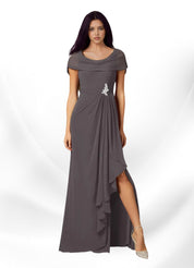 Augday Mary A-Line Side Slit Chiffon Dress