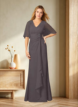 Augday Carson A-Line V-Neck Lace Chiffon Dress
