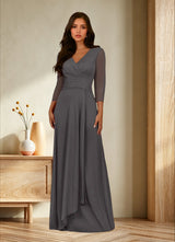 Augday Annetta A-Line V-Neck Pleated Mesh Dress