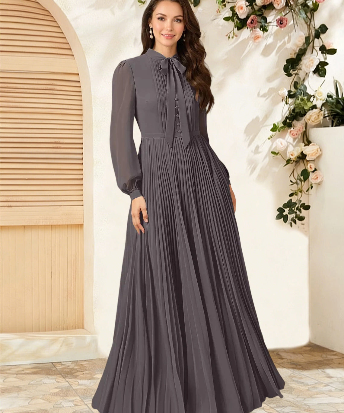 Augday Adellah A-Line Pleated Chiffon Dress