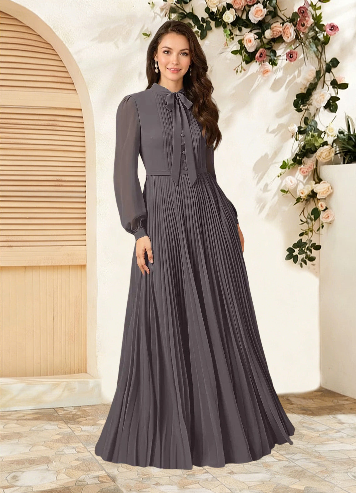 Augday Adellah A-Line Pleated Chiffon Dress